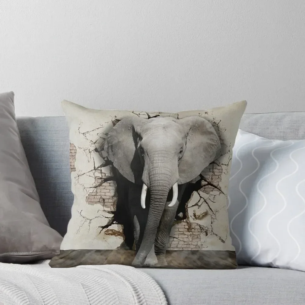 

3D Elephant Coming Through The Wall Throw Pillow Cushions Cover Ornamental Pillow Decorative pillowcase pillow