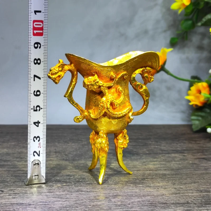 Gilding Three-Legged Cup Decoration Wine Bottle Auspicious Beast Chi Dragon Three Feet Jue-Shaped Cup Home Wine Cabinet Crafts D