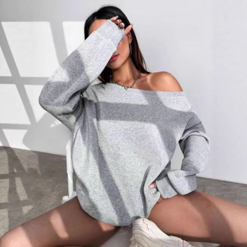 2026 Autumn American Slash Shoulder Spice Girl Versatile Pullover Sweater view 3