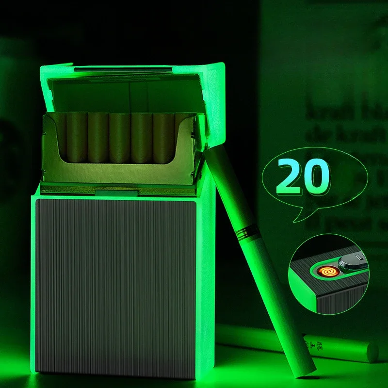 New 20-pack Luminous Cigarette Case, Portable Cigarette Case and Lighter in One, Moisture-proof and Pressure-resistant