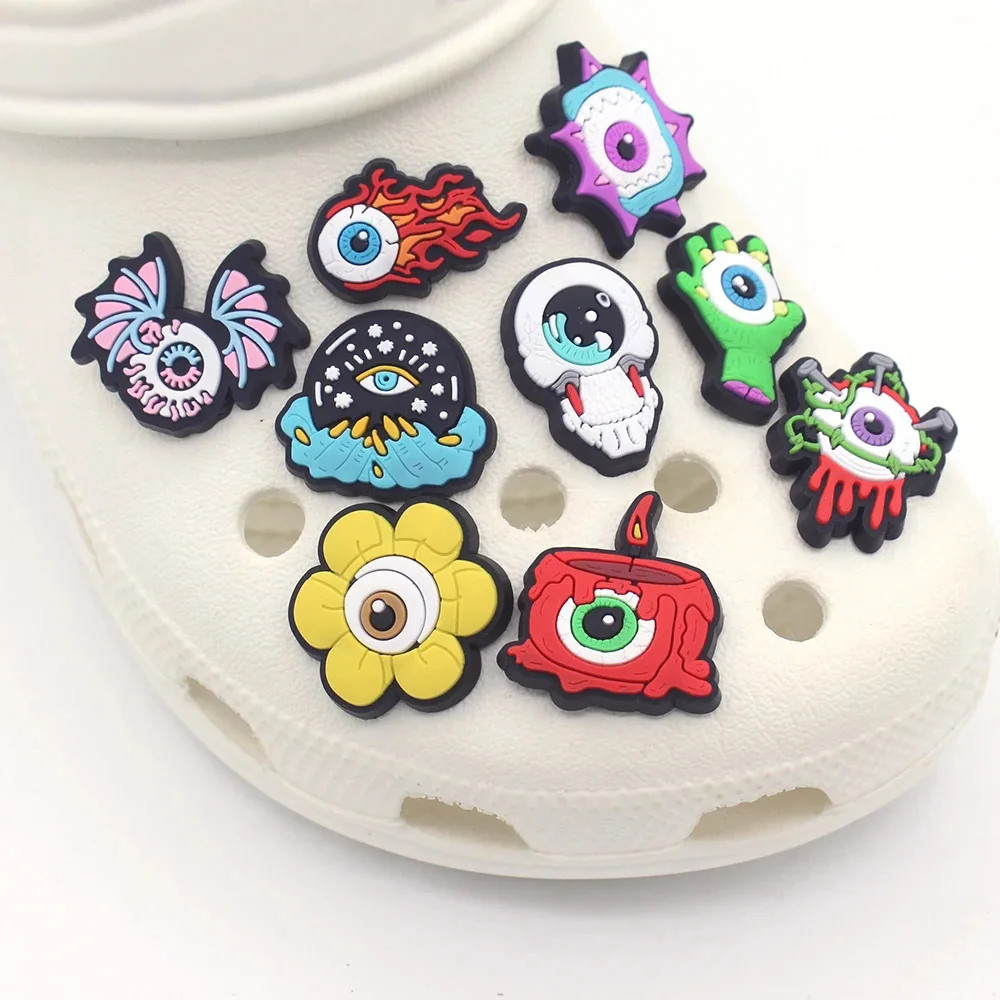 1-16pcs Halloween Devil's Eyes PVC Shoe Charms Bubble Sandals Accessories Shoe Buckle Decoration Fits Boys Girls Halloween Gifts