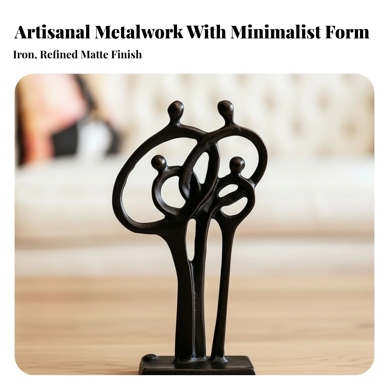 Abstract Human Figure Sculpture Minimalist Abstract Human Sculpture Metal Figurine with Interlocking Circles Bronze-Black