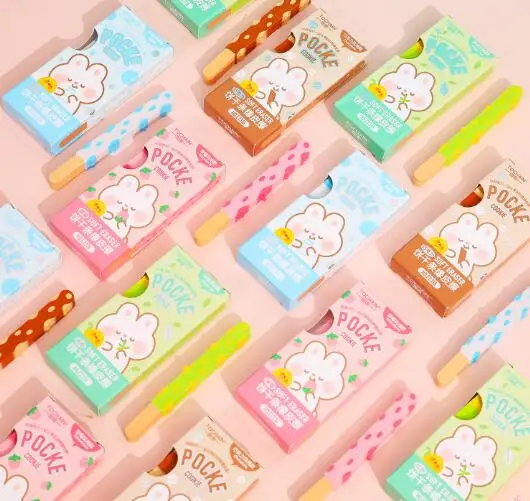 1 boîte Kawaii Creative Long Biscuit Design Gommes Étudiant Staacquering Gomme Staacquering Gros Enfants Cadeau (SS-6079)