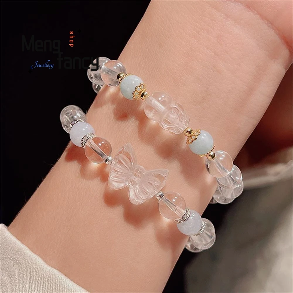 Natural Crisp White Crystal Bow Simple Elegant High-grade Bracelet Female Aquamarine Luxury Jewelry Best Selling Holiday Gifts