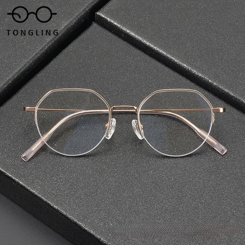 

New Fashionable Men Retro Style Women Polygonal Glasses Pure Titanium Frameless Glasses Frame Ultra-Light Titanium Frameless