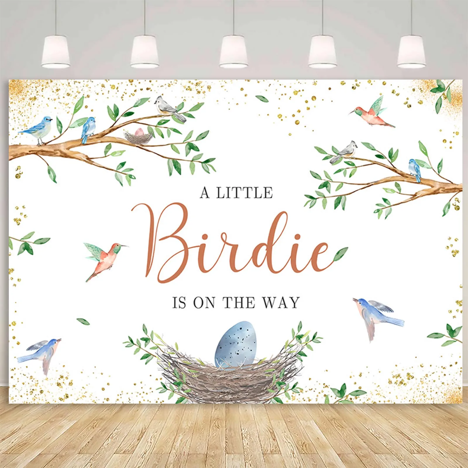 Little Birdie Baby Shower Backdrop Spring Bird Nest Green Leaves Baby Birth Party Decoration Portrait Photozone Background