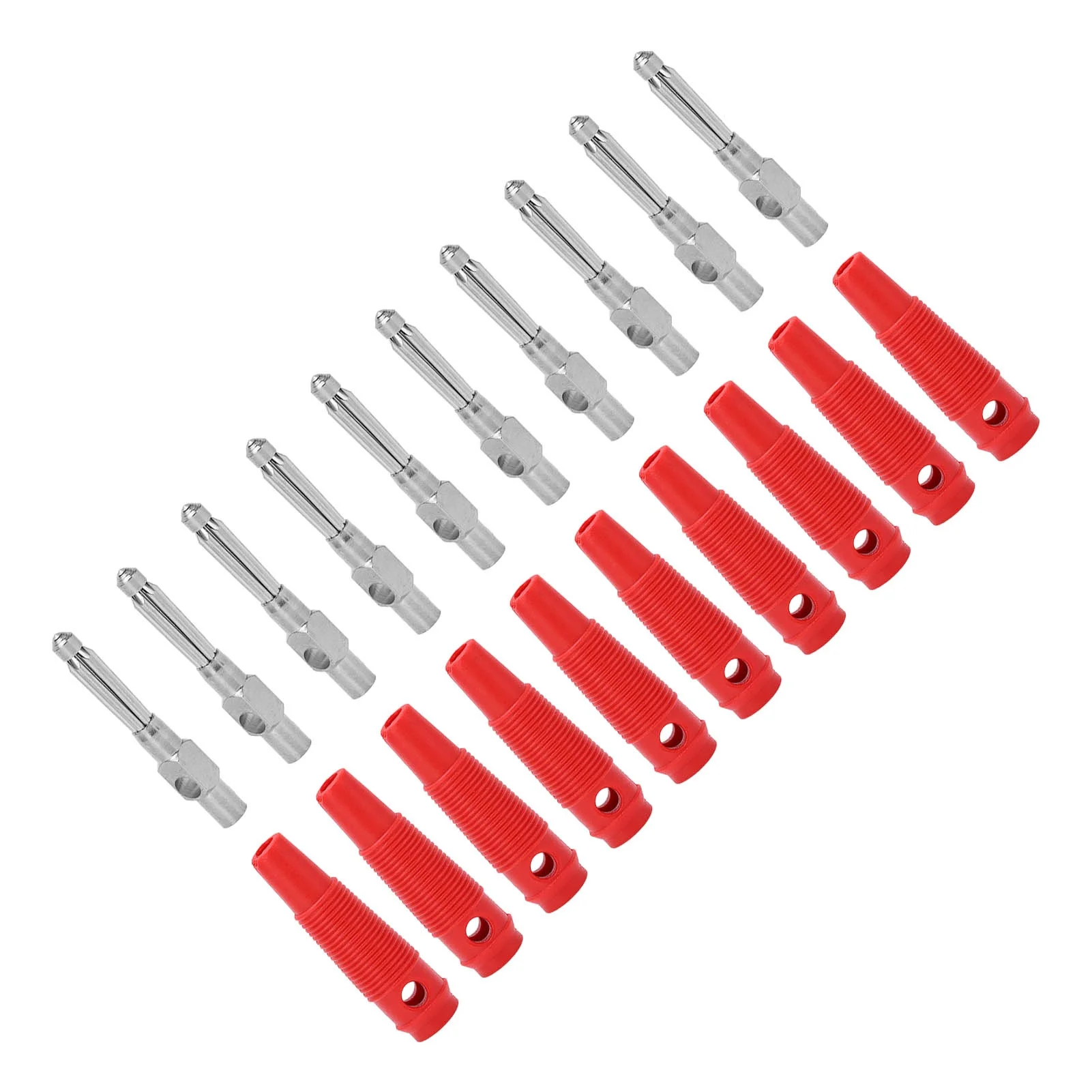 10Pcs 4mm 7Pin Banana Plug Copper 1000V 32A Stackable Male Plugs with Soft Sleeve Screw TightRed