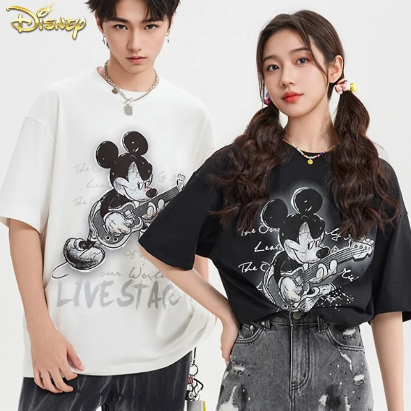 

Disney Kawaii Mickey Mouse Short Sleeve Fashion Men T-shirt Black Tops Unisex Casual Streetwear Harajuku Amime Cosplay Clothing