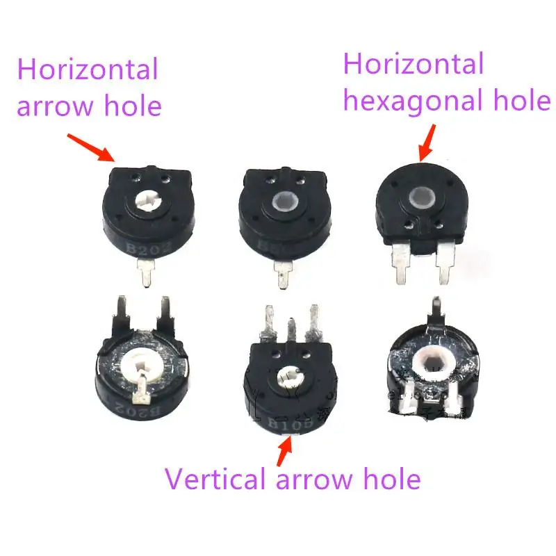 5PCS Potentiometer PT10-2-L PT10-2-M PT10-1 Arrow /Hexagonal Hole Vertical/Horizontal 500R1K2K5K10K1M