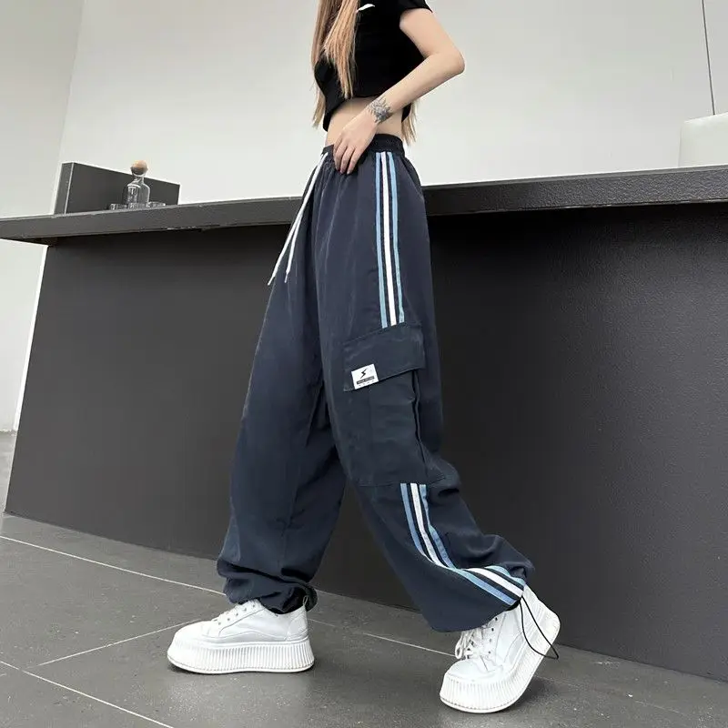 American Retro Work Pants Women\'s Korean Version Loose Casual Small Vertical Floor Length Wide Leg Pants