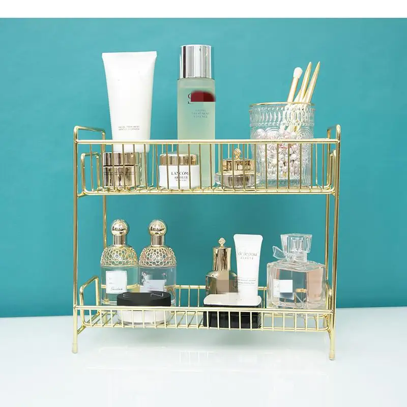 Two-tier Wrought Iron Storage Rack Bathroom Shelves Desktop Metal Shelf Room Cosmetic Holders Space Saving Organizer