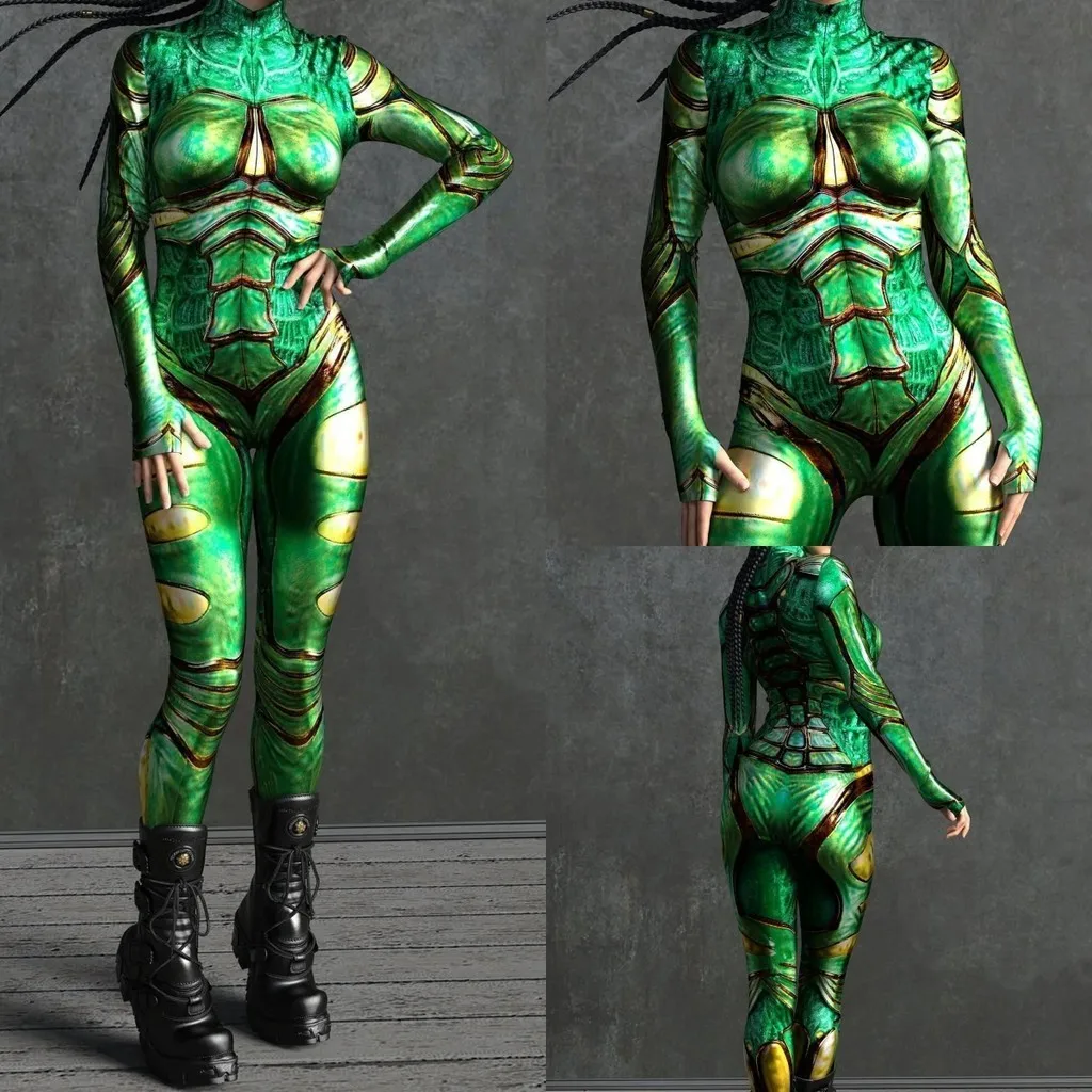 

Unisex Cyber Punk 3D Digital Printing Halloween Party Role Play Outfit Women Men Cosplay Costume Carnival Jumpsuit