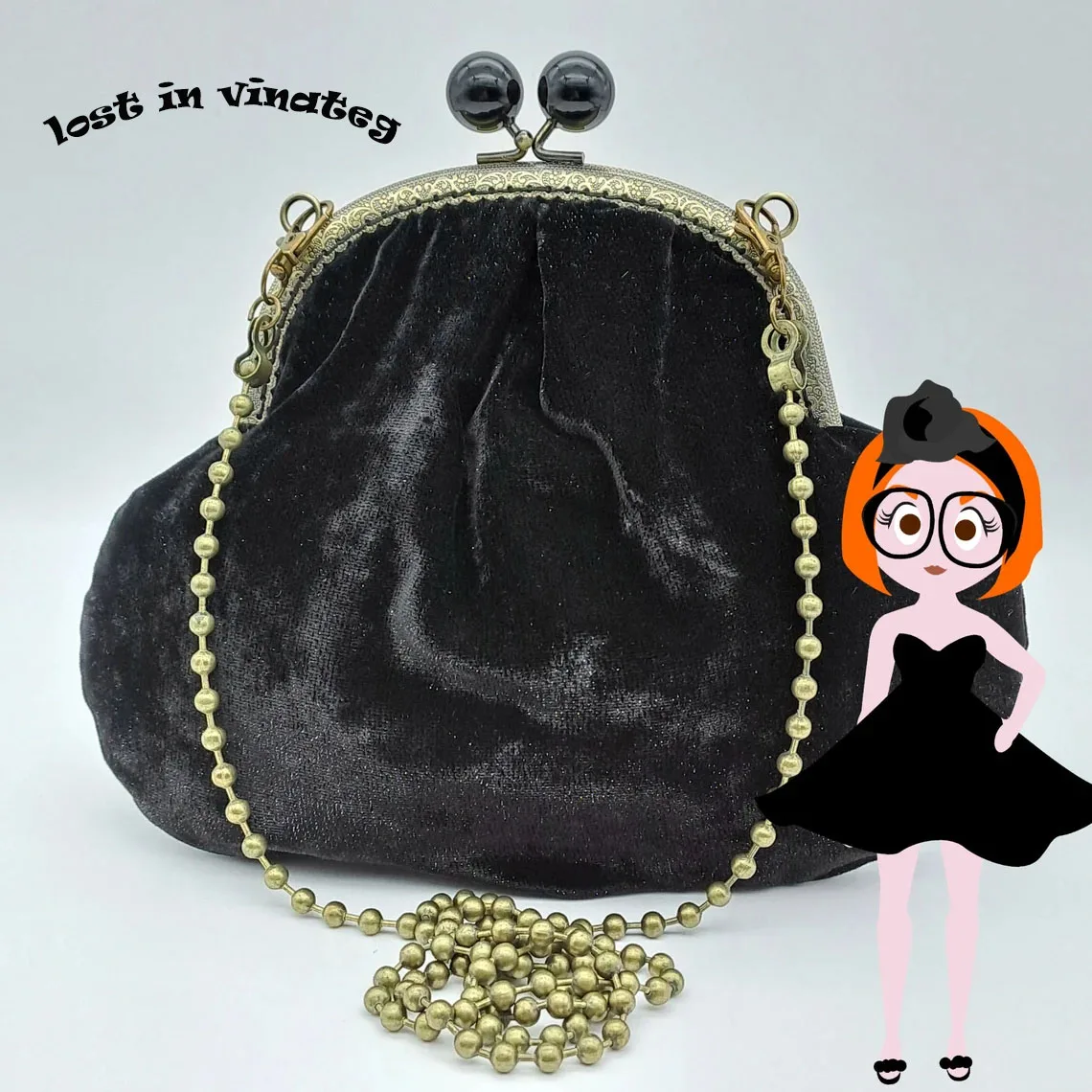 

Lost in Vinatge Сумка-кликчер из черного бархата с кристаллами-кнопками Candy Ball Kiss Lock Металлический каркас Кошелек Золотой вечерний клатч 26x8x20 см