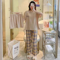New women's summer three-piece pajamas homewear women short-sleeved trousers cartoon leisure women's homewear pajamas set - Image 5