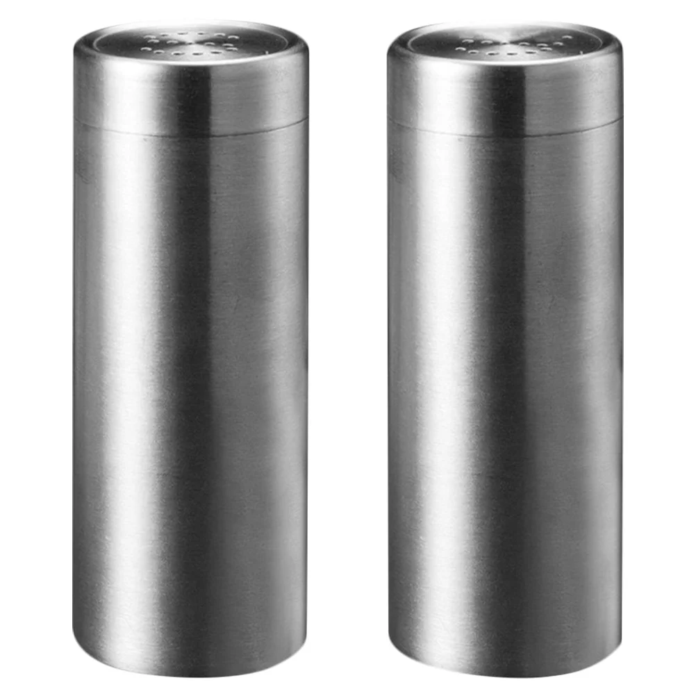 

2pcs Stainless Steel Bbq Seasoning Bottles Spice Containers For Salt Pepper Kitchen Outdoor Grilling Use Metal Condiment