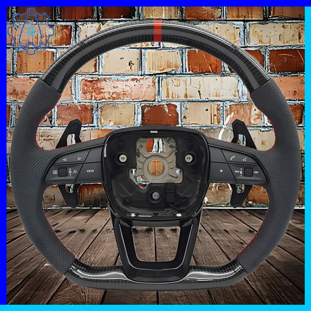 

Carbon fiber Alcantara steering wheel For Audi Q5 FY Q7 4M Q8 leather flat bottomed sports style steering wheel, Car Accessories