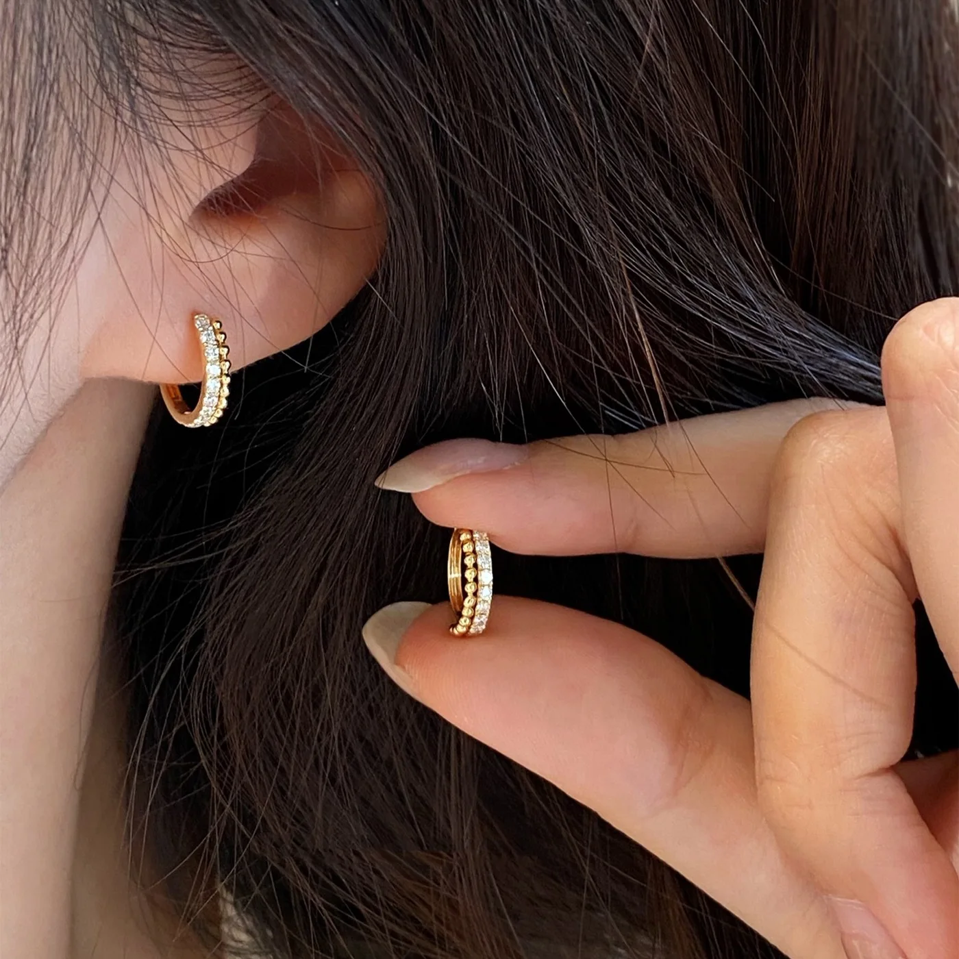 925 Sterling Silver Plating 18K Gold Inlaid Shiny Zircon Geometric Earrings for Women Light luxury Party Wedding Jewelry
