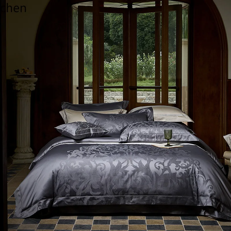 ZML four-piece set of high-end exquisite color-woven cotton duvet covers is skin-friendly, soft, and breathable