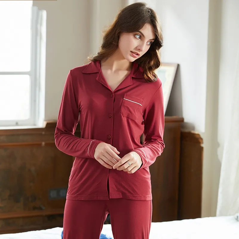 2024 Spring Autumn Women Casual Pajama sets Female Soft Modal Sleepwear Suit Female Long Sleeve Shirt & Pants Home Clothes XXL