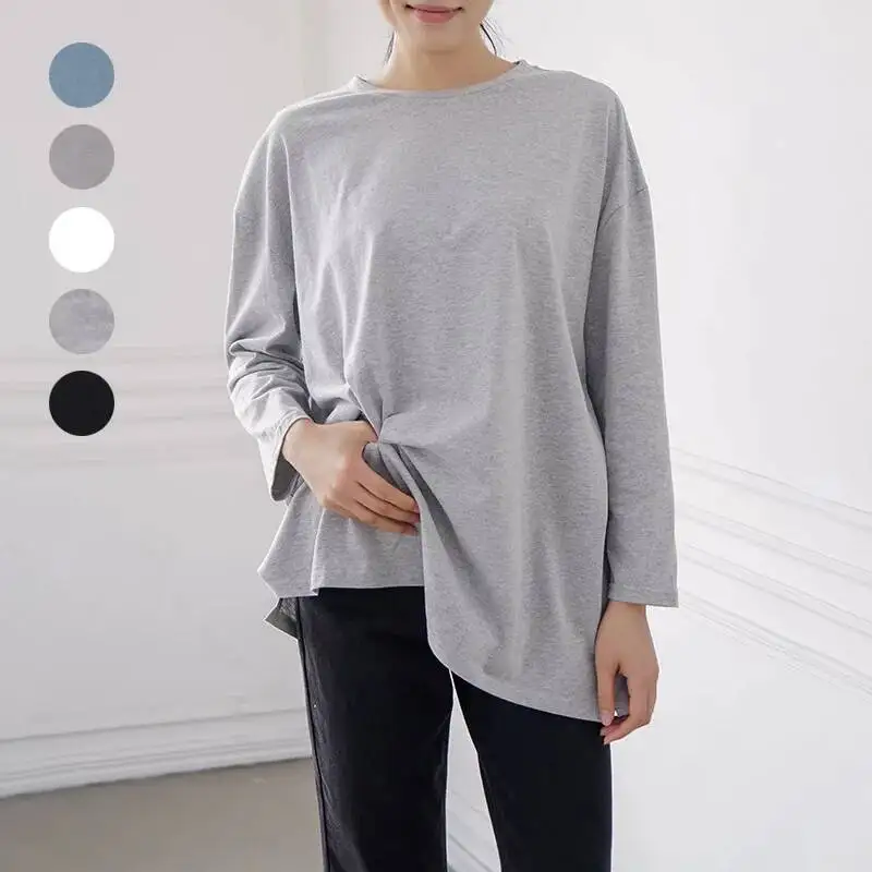 

2026 Japanese and Korean Autumn Winter Base Long Sleeve T-shirt for Women Simple Solid Color Niche Design Loose Casual Top