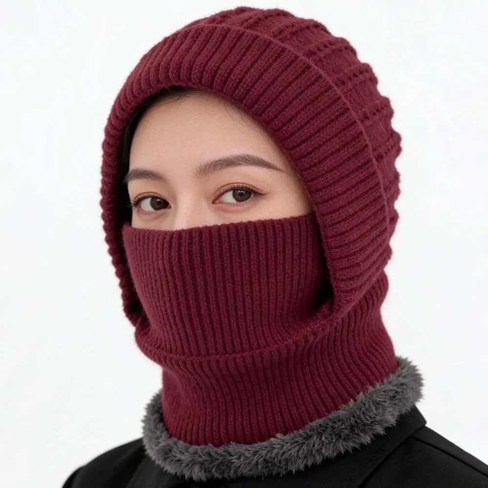 

Gift for Mom Warmer Hooded Neck Cap Windproof Elastic Winter Pullover Cap Anti-cold Solid Color Fleece Balaclava Hat Cycling
