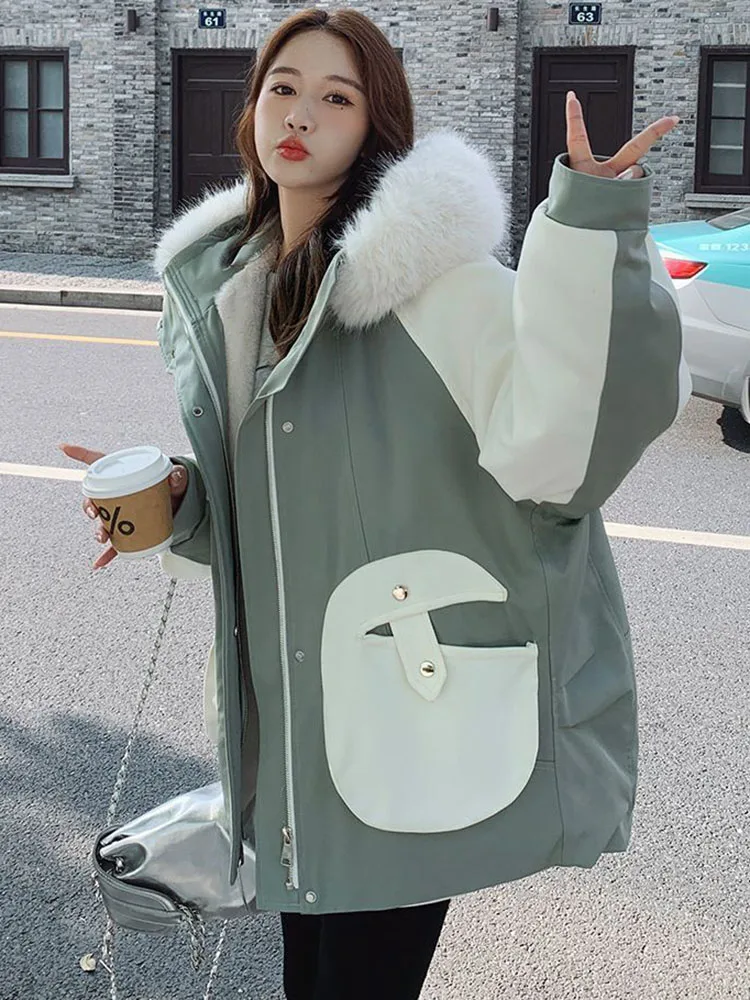 파카 벨벳 두꺼운 재킷 코트 여성 캐주얼 패치워크 재킷 루즈핏 지퍼 패션 스플라이싱 따뜻한 면 재킷