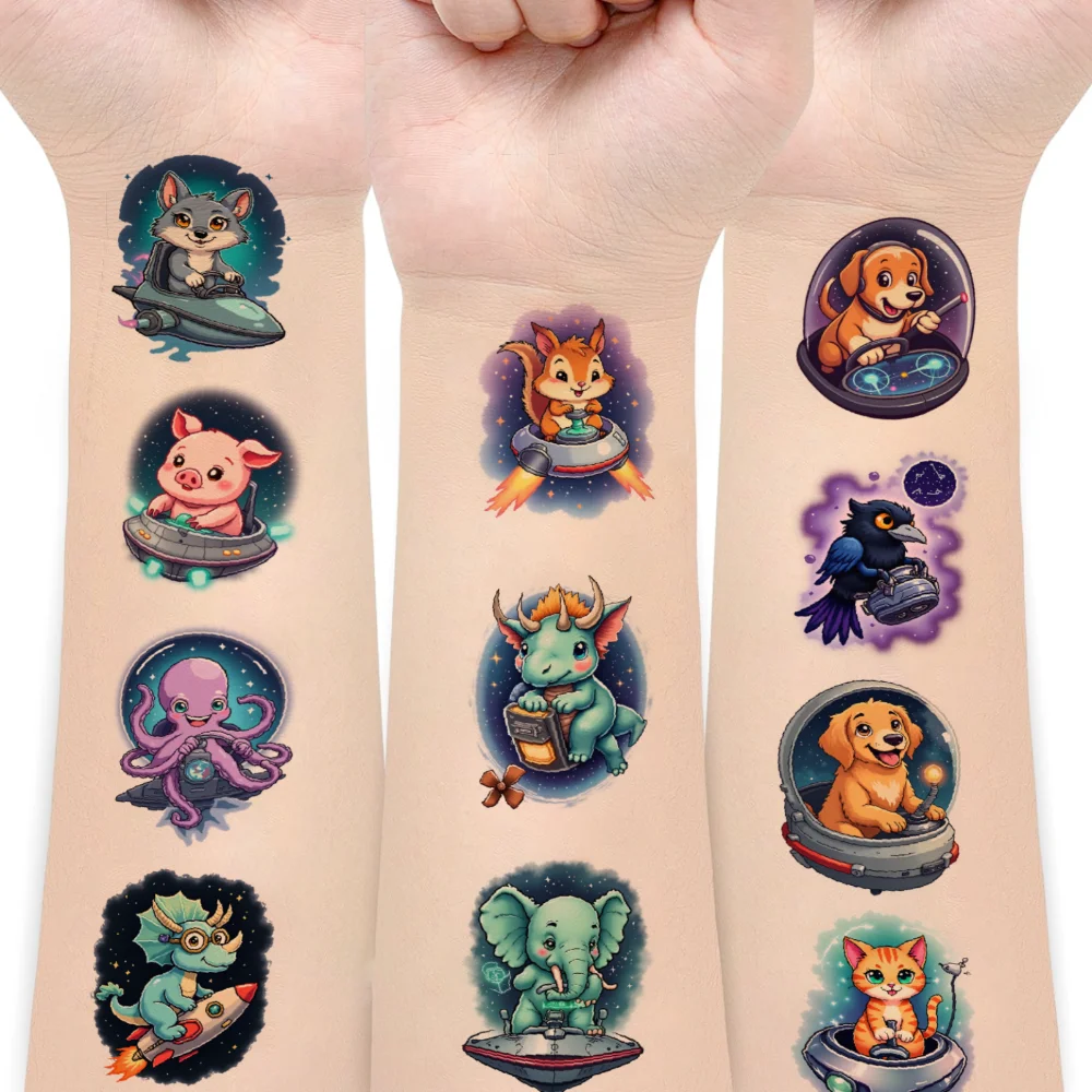

54pcs Temporary Tattoo Space Animals Waterproof Long-lasting Body Stickers Cartoon Stickers Cartoon For Shoulders Cheeks