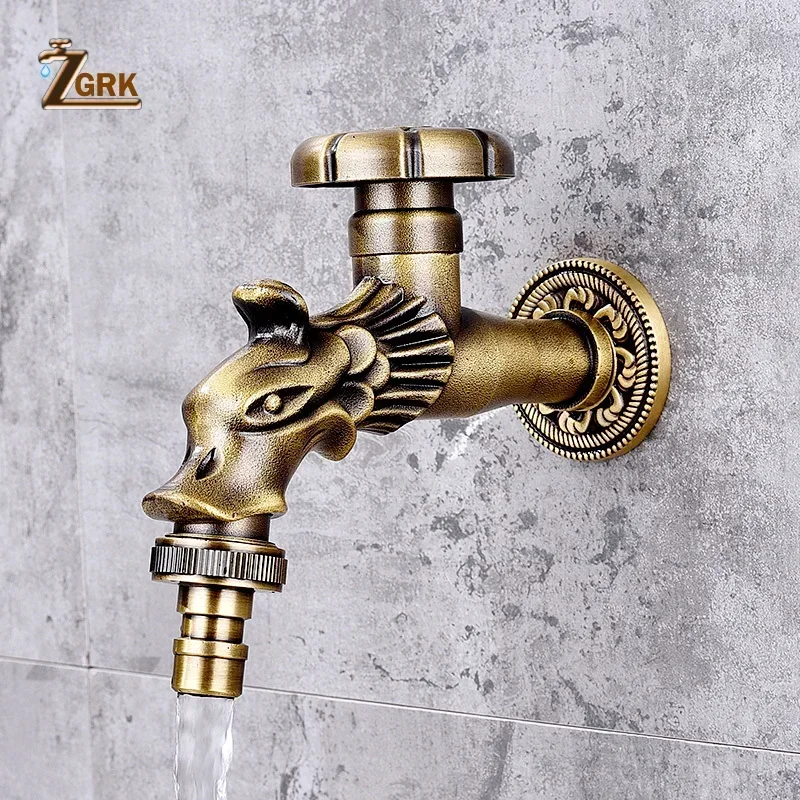 Brass Taps Bathroom Washing Machine Faucet Dragon Design Garden Bibcock Single Cooling Outdoor Balcony Water Faucet Mop Taps
