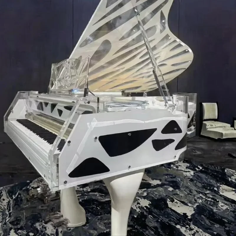 Classic Crystal Grand Piano with Acrylic Case 88-Key Multilayered Soundboard Beginner-Friendly Floor-standing