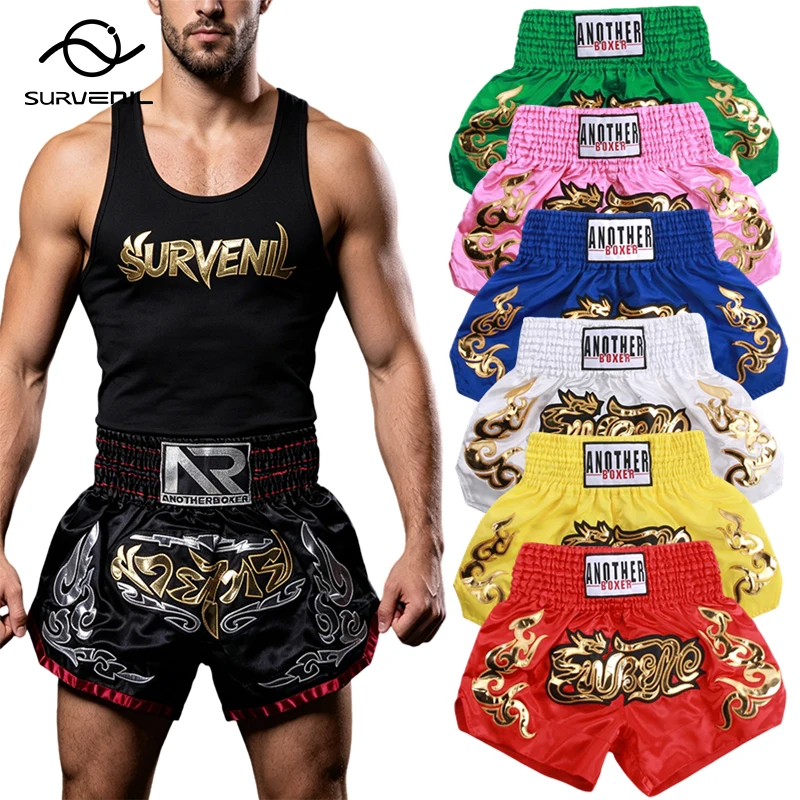 

Шорты для тайского бокса Muay Thai, классические, для женщин, мужчин и детей, с вышивкой, для кикбоксинга, тренировочные, для единоборств, MMA, BJJ, экипировка для боя