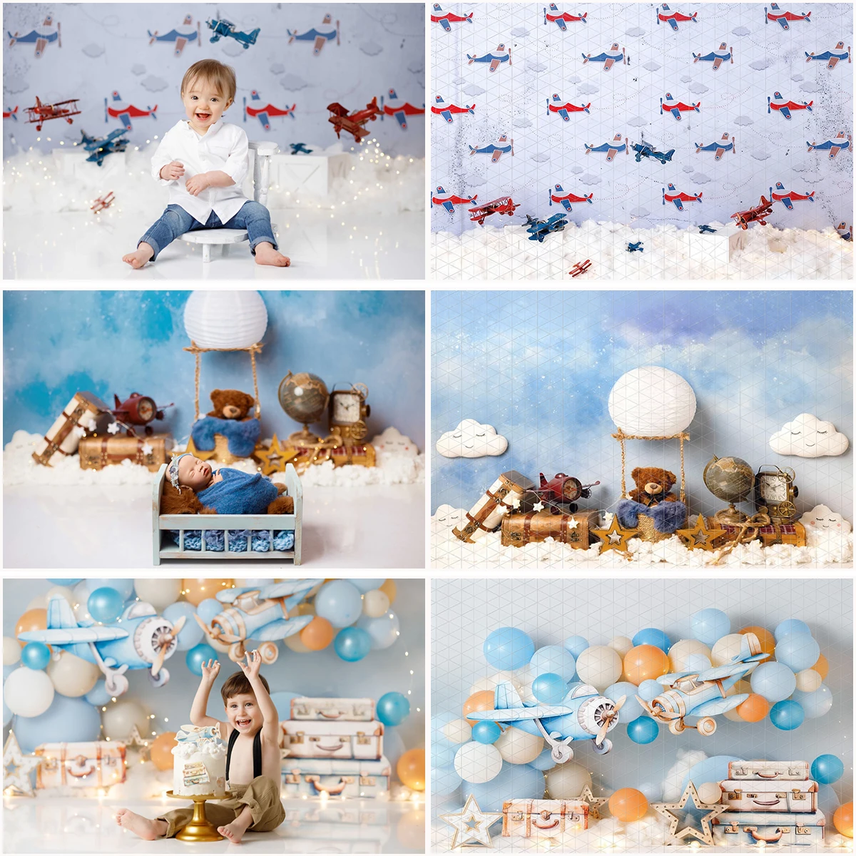 Flying Adventure Backdrops Delta Plane Bckgrounds Balloon Travel Case Cotton Clouds Photo Background