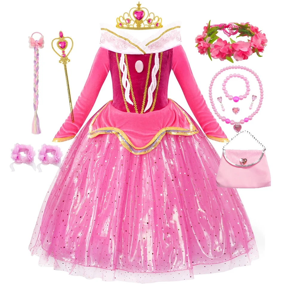 

Sleeping Beauty Girls Aurora Costume Princess Dress Children Fancy Kids Cosplay Luxury Costume Halloween Carnival Xmas Clothes