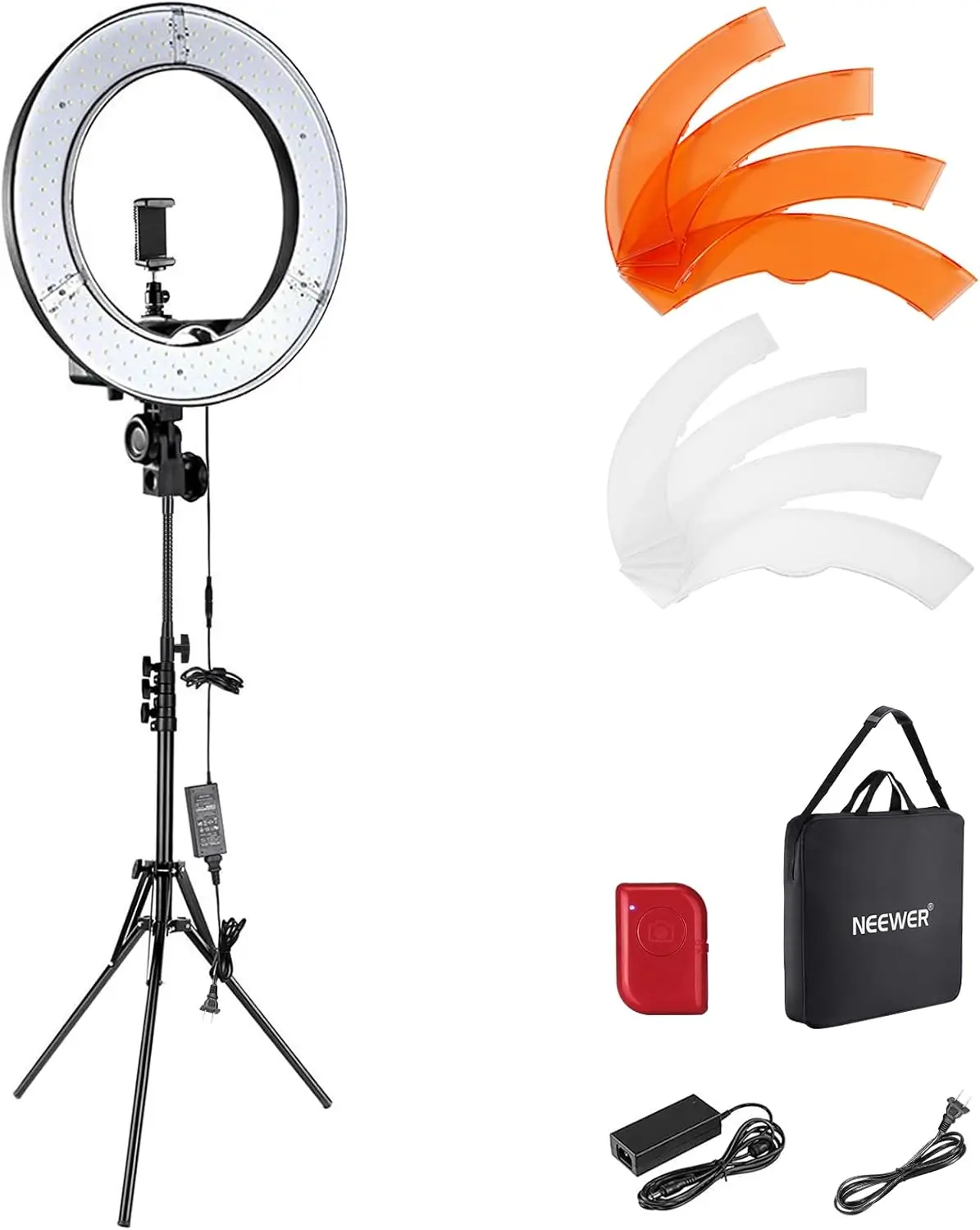 NEEWER 18 Zoll professionelles Ringlicht mit Stativ, 55W 5600K dimmbares LED-Ringlicht, integrierter Bluetooth-Empfänger, tragbares Aufnahmelicht für Smartphone-Selfies, YouTube-Vlogs, Make-up,