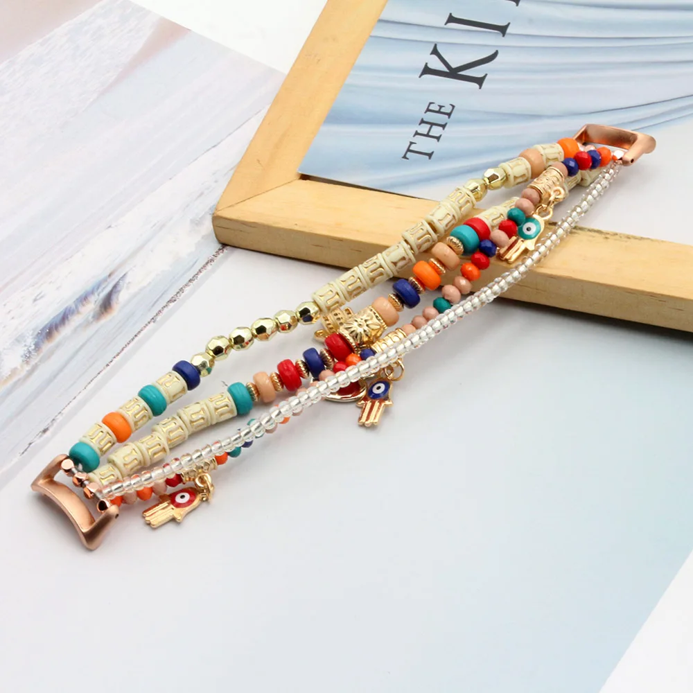 Mi Band 9 Bracelet Women Luxury Dressy Wristband for Xiaomi Smart Band 8 Beaded Strap Accessories Colorful Boho Stylish