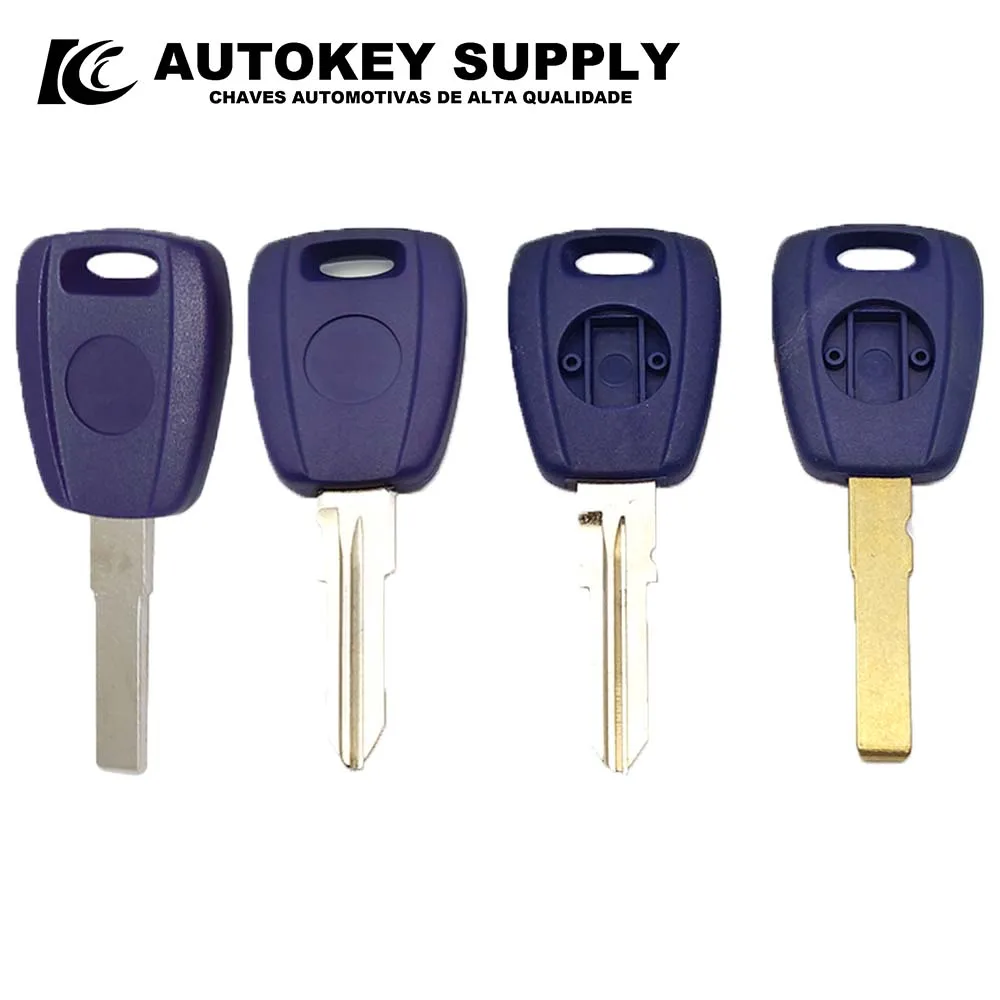 Autokeysupply  AKFTS222 Transponder Key Shell Blue Black With Logo GT15R SIP22 Blade Cover Fob Blanks For Fiat