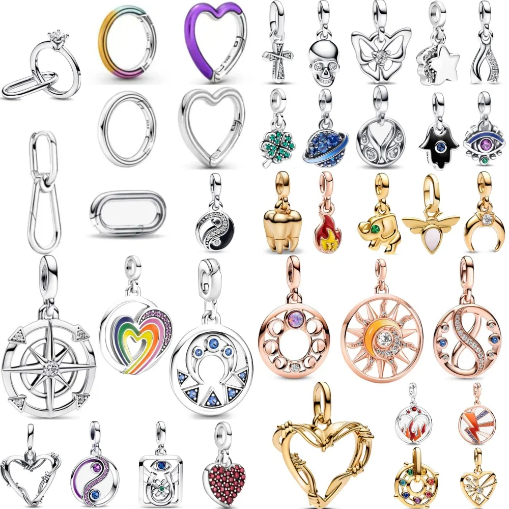Nueva serie ME, dientes, palma, ojos, redondo, en forma de corazón, colgante de cuentas de plata 925 adecuado para pulsera ME Original, joyería exquisita DIY