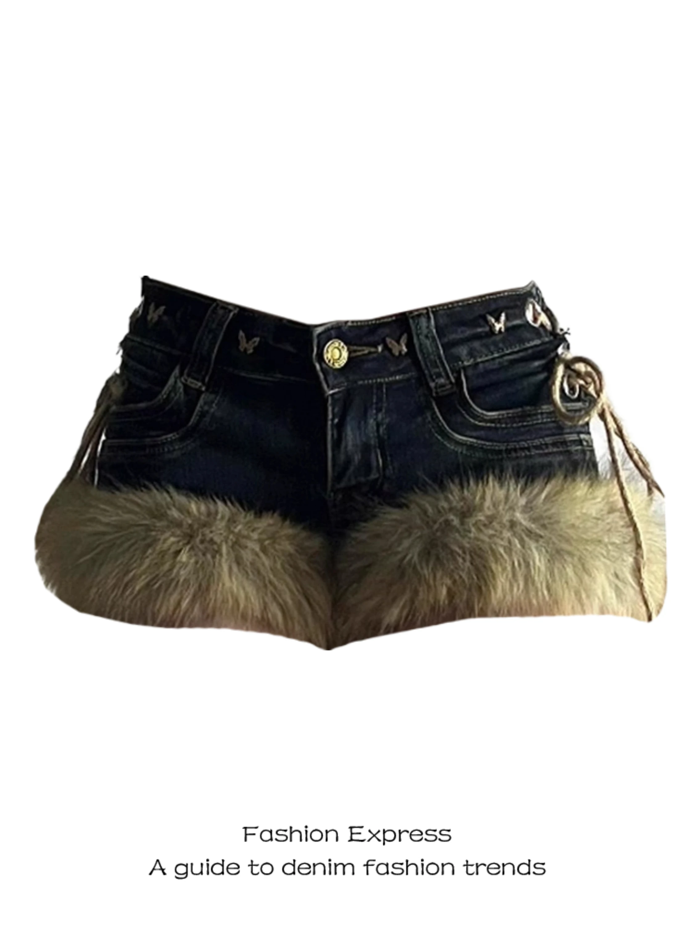 

Зимние укороченные джинсы с низкой посадкой для женщин, ретро-дизайн, с меховыми вставками, в стиле Y2K, миллениум, сексуальные, тонкие, облегающие, джинсы-шорты