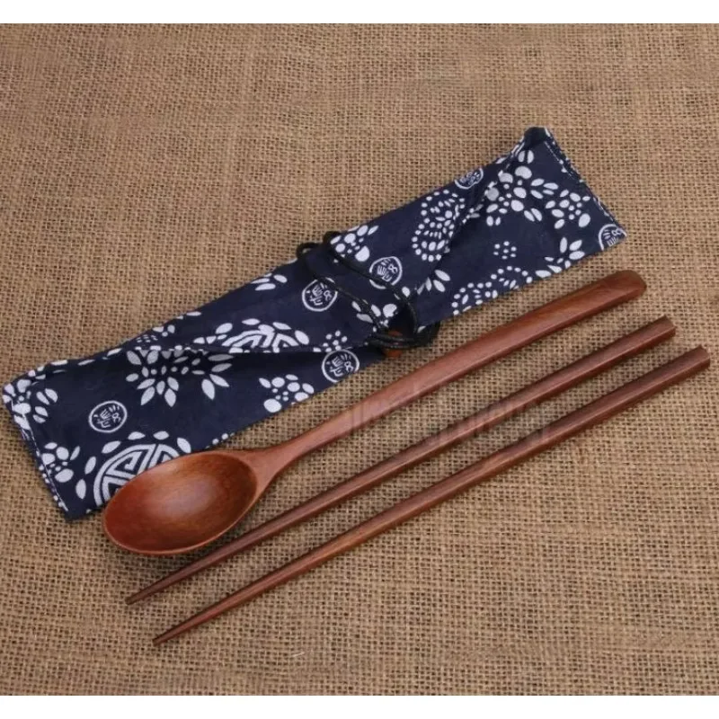 80set 2pcs/set Wood Chopsticks And Spoon With Pattern Bag Packaging Creative Personalized Wedding Favors Gifts Party