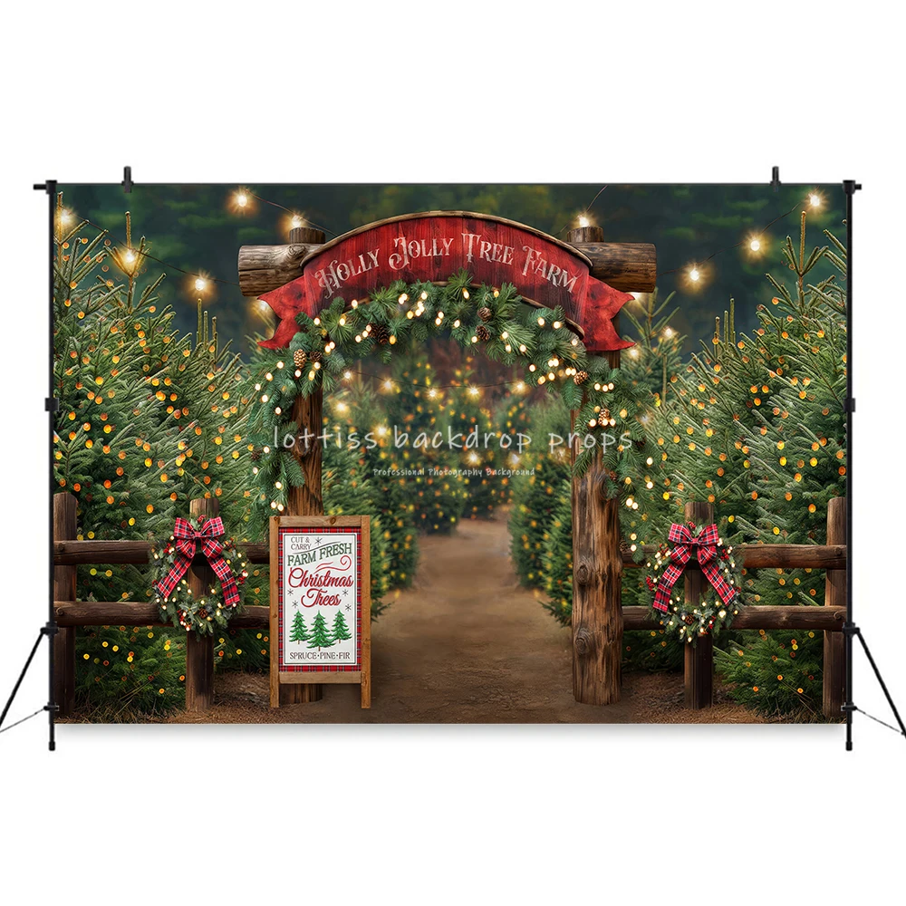 Christmas Holly Jolly Tree Farm Arch Backdrops Kids Adult Photography Child Baby Family Photocall Decors Xmas Forest Backgrounds