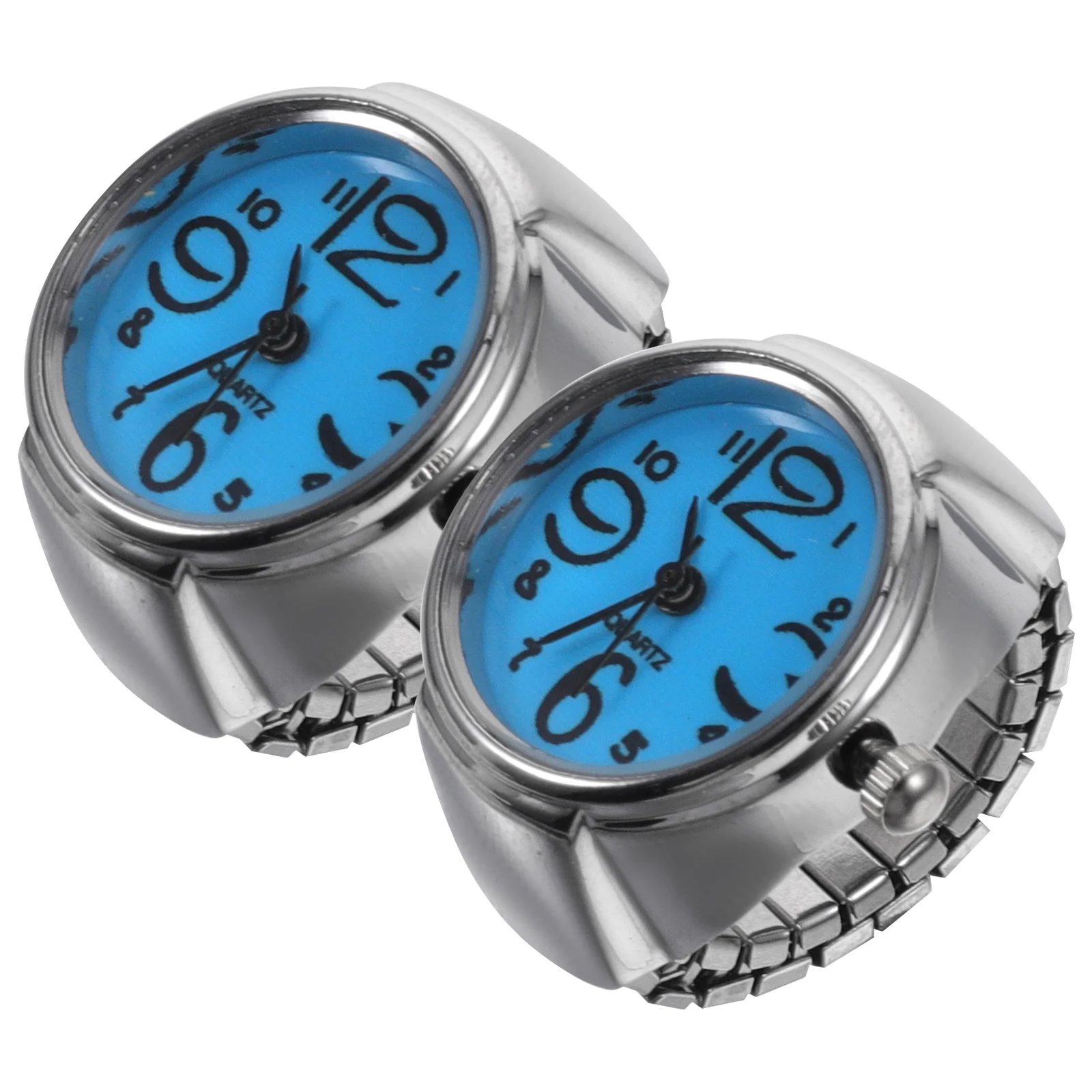 

2pcs Ring Watches For Women Men Mini Finger Wear Quartz Watches Big Numbers Clear Time Unique Design Novel Gift Friends