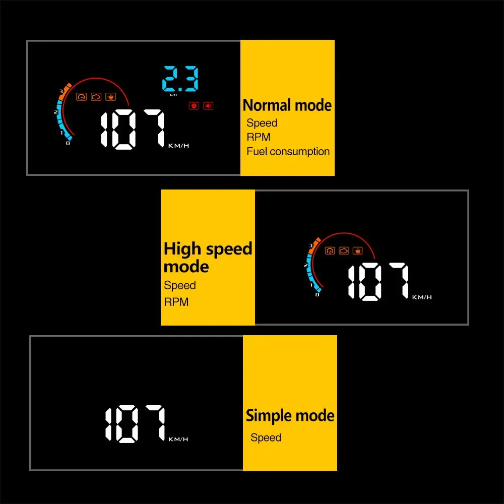 HUD OBD Head Up Display Digital Speed RPM Fuel Consumption Driving Time HD Display with Alarm Windshield Projector for Car Truck