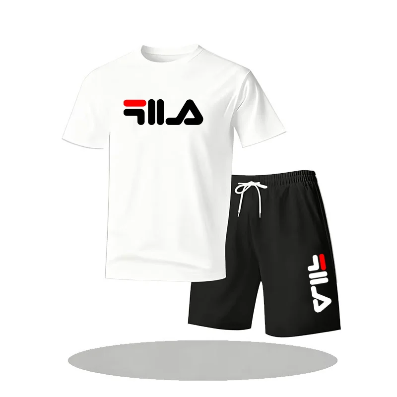 

Men's Summer Fashion Personalized Color Printed Comfortable Breathable Round Neck T-shirt Shorts Set Outdoor Casual Sportswear