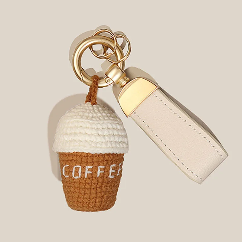 

Handmade Woven Cute Mini Coffee Cup Charms Suitable for Bags Women's Handbags, Shoulder Bags, Handmade Weaving Keychain