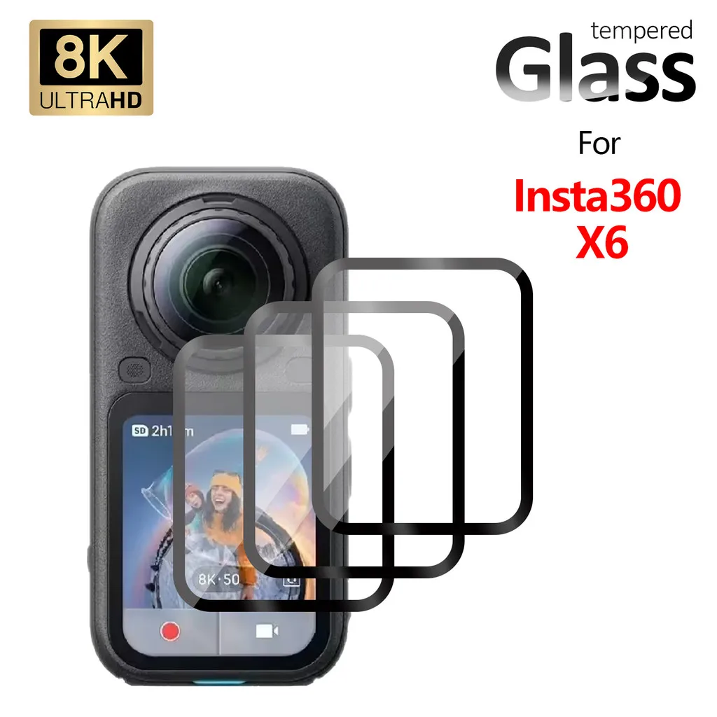 For Insta360 X6 HD Anti-Scratch Clear Black Bubble Free Action Camera Accessories Silk Print Edge Tempered Glass ScreenProtector