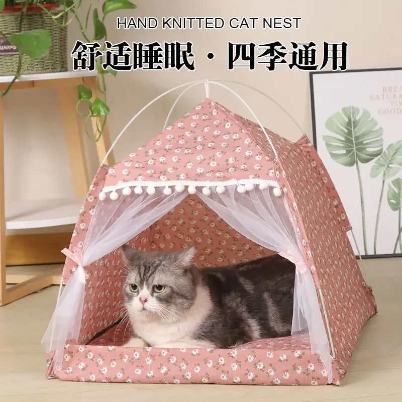 Cat Tent Bed Pet Cat House Closed Cozy Puppy Cage with Floors Pet Dog House Calming Cat Beds Puppy Kennel Tents Pet Supplies