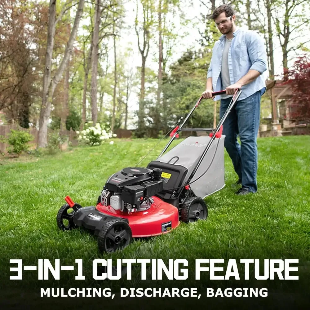 Push Gas Lawn Mower with Bag 21-Inch 144cc Engine 3-in-1 DB2321 2024 Version Quick-folding Design Saves 70% Storage Space