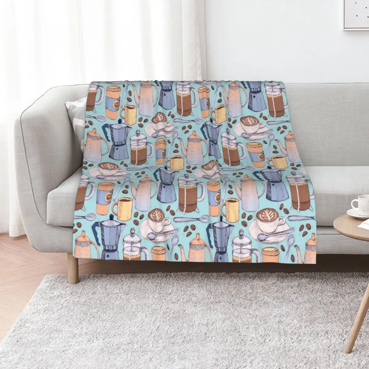 Coffee Love on Blue Throw Blanket Manta acogedora de tamaño de viaje para avión y tren