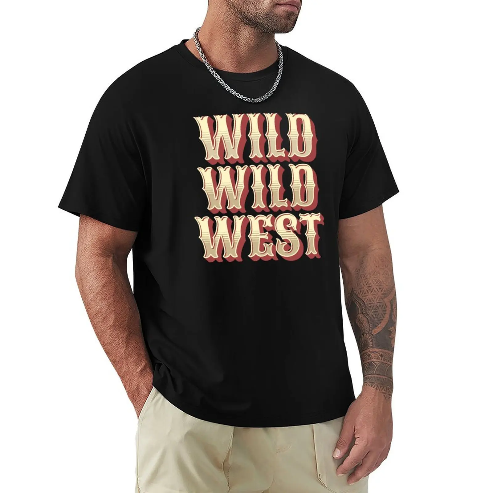 

Wild Wild West text design T-Shirt Simple Casual Short Sleeve Tee