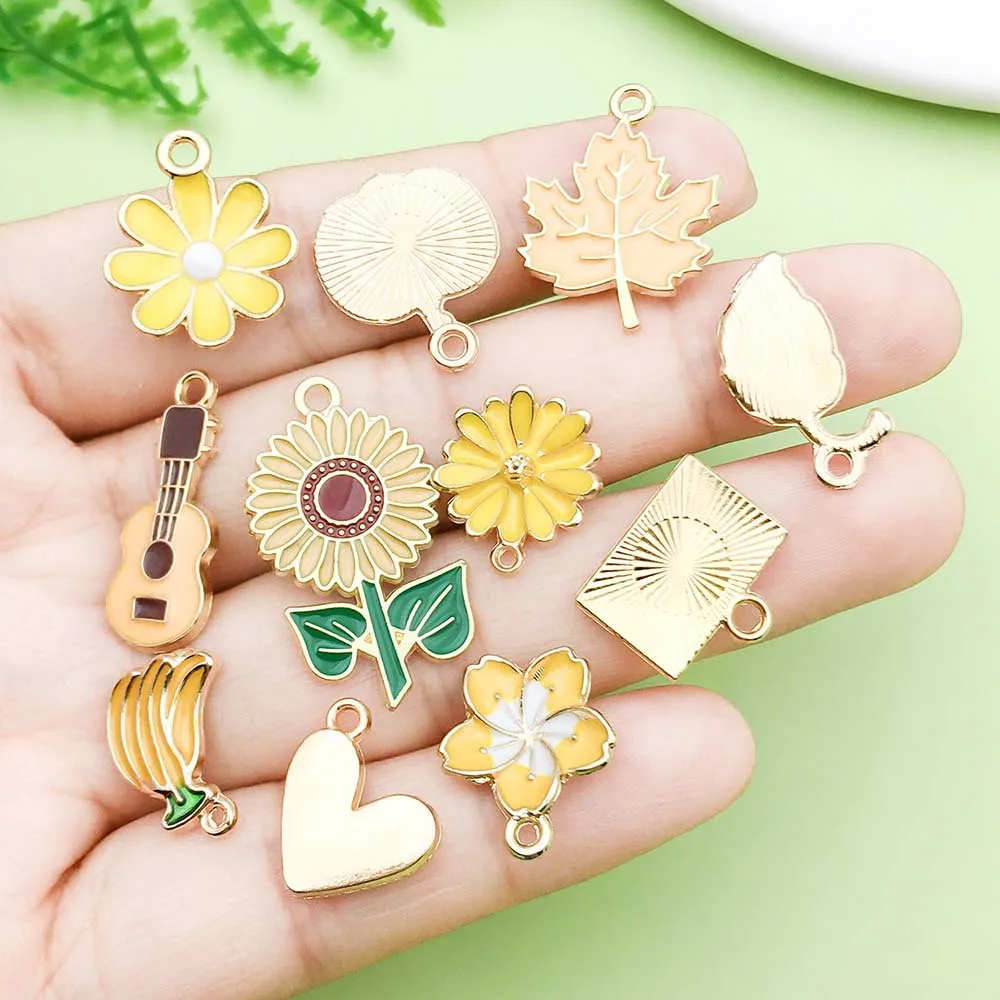 سبيكة زهرة سحر Diy ديزي قلادة Diy مجوهرات سحر الأصفر الأصفر عباد الشمس سحر للقلائد سلاسل المفاتيح أساور #3