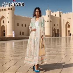 CHICEVER Temperament Printing Dresses For Women Half High Collar Long Sleeve High Waist Folds Designer Dress Female Spring New